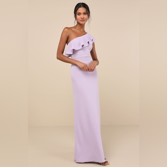 NEW Lulus Last Forever Lavender One-Shoulder Ruffle Maxi Dress SIZE LARGE - Picture 1 of 9